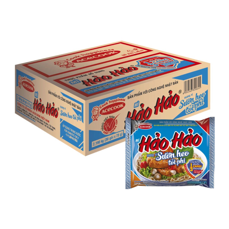 Thùng 30 gói mì ăn liền vị sườn heo tỏi phi Hảo Hảo 73g
