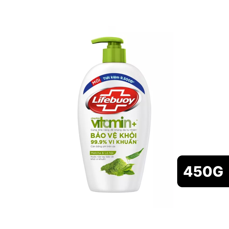 Nước Rửa Tay Lifebuoy Matcha và Lô Hội Chai 450g