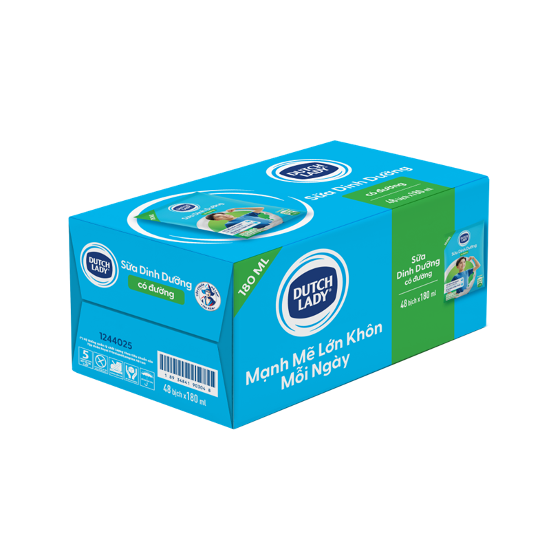 Thùng 48 túi sữa tươi tiệt trùng Cô gái Hà Lan có đường 180ml