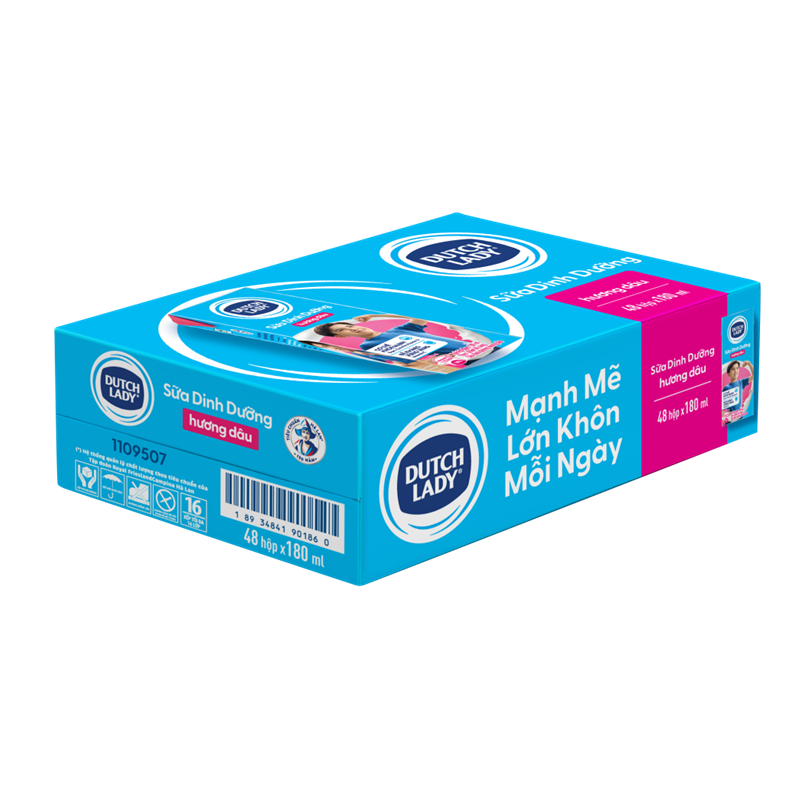 Thùng 48 hộp sữa tươi tiệt trùng vị dâu Cô gái Hà Lan 180ml