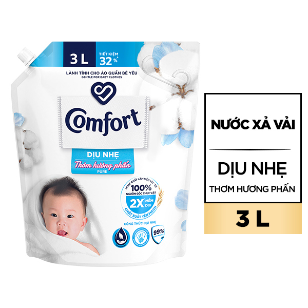 Nước Xả Vải Comfort Dịu Nhẹ Thơm Hương Phấn Túi 3L