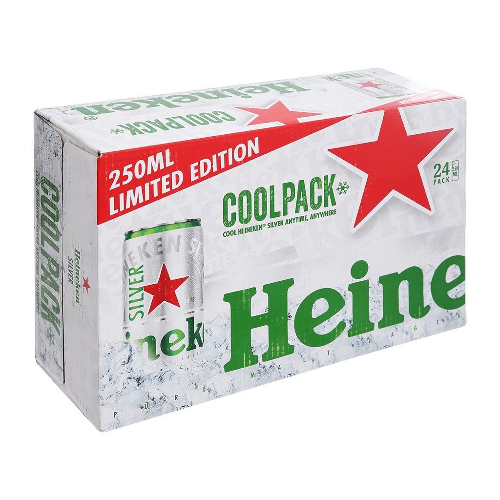 Thùng 24 lon bia Heineken Silver Coolpack 250ml